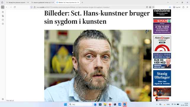 Avisartikel fra Sjællandske Nyheder om Nikolaj Brie, Stueren udstilling